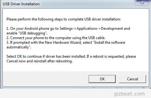 After turning this mode on, connect the Android smartphone to your PC and click 'okay'. If prompted, select 'Install the software automatically'.